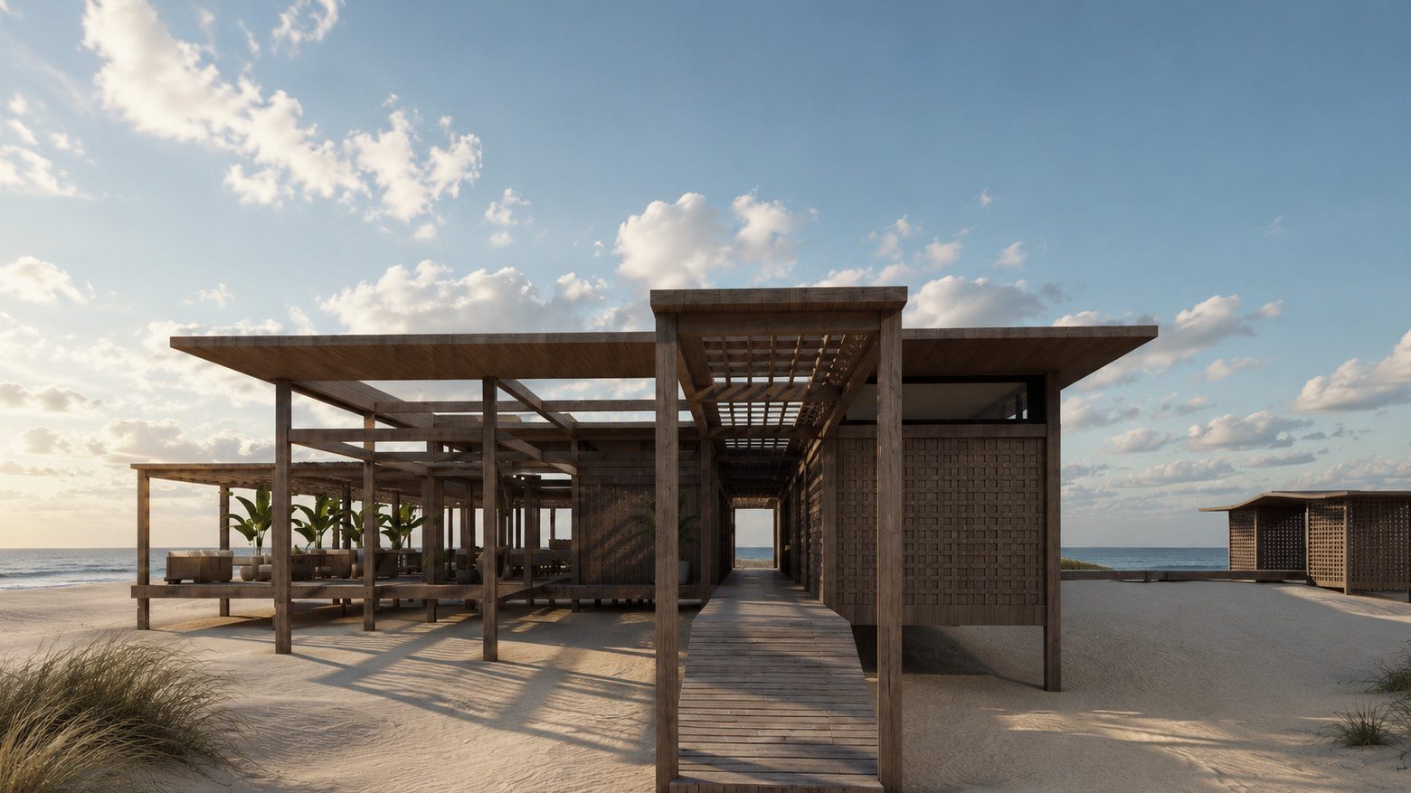 Estructura de madera sobre la arena